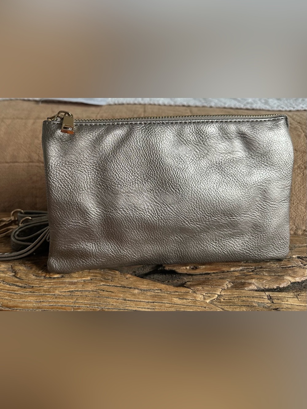 Bronze Pebble Leather Convertible Wristlet/Clutch/Cross Body